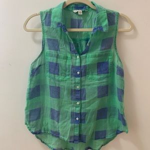 American Eagle sleeveless plaid blouse